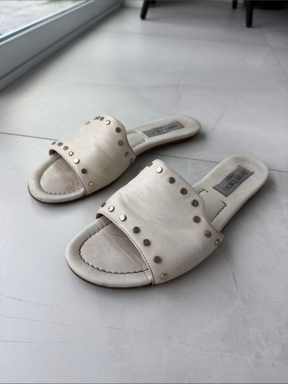 Jimmy Choo White Leather Slide Sandals - Women